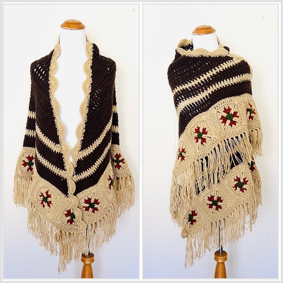 Vintage Accessories - VTG Cottagecore Knit Shawl